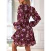 imagePRETTYGARDEN Womens Fall Boho Dresses 2025 Floral Long Sleeve V Neck Mini Flowy Wedding Guest Dress Trendy Vacation OutfitsBrown