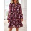 imagePRETTYGARDEN Womens Fall Boho Dresses 2025 Floral Long Sleeve V Neck Mini Flowy Wedding Guest Dress Trendy Vacation OutfitsBrown