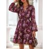 imagePRETTYGARDEN Womens Fall Boho Dresses 2025 Floral Long Sleeve V Neck Mini Flowy Wedding Guest Dress Trendy Vacation OutfitsBrown