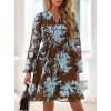 imagePRETTYGARDEN Womens Fall Boho Dresses 2025 Floral Long Sleeve V Neck Mini Flowy Wedding Guest Dress Trendy Vacation OutfitsFloral Brown Blue