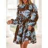 imagePRETTYGARDEN Womens Fall Boho Dresses 2025 Floral Long Sleeve V Neck Mini Flowy Wedding Guest Dress Trendy Vacation OutfitsFloral Brown Blue
