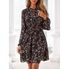 imagePRETTYGARDEN Womens Fall Boho Dresses 2025 Floral Long Sleeve V Neck Mini Flowy Wedding Guest Dress Trendy Vacation OutfitsFloral Coffee