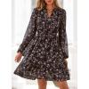 imagePRETTYGARDEN Womens Fall Boho Dresses 2025 Floral Long Sleeve V Neck Mini Flowy Wedding Guest Dress Trendy Vacation OutfitsFloral Coffee