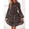 imagePRETTYGARDEN Womens Fall Boho Dresses 2025 Floral Long Sleeve V Neck Mini Flowy Wedding Guest Dress Trendy Vacation OutfitsFloral Coffee