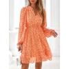 imagePRETTYGARDEN Womens Fall Boho Dresses 2025 Floral Long Sleeve V Neck Mini Flowy Wedding Guest Dress Trendy Vacation OutfitsFloral Orange Red
