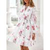 imagePRETTYGARDEN Womens Fall Boho Dresses 2025 Floral Long Sleeve V Neck Mini Flowy Wedding Guest Dress Trendy Vacation OutfitsFloral White Red