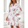 imagePRETTYGARDEN Womens Fall Boho Dresses 2025 Floral Long Sleeve V Neck Mini Flowy Wedding Guest Dress Trendy Vacation OutfitsFloral White Red