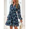 imagePRETTYGARDEN Womens Fall Boho Dresses 2025 Floral Long Sleeve V Neck Mini Flowy Wedding Guest Dress Trendy Vacation OutfitsNavy Blue