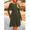 imagePRETTYGARDEN Womens Fall Short Dress Ribbed Knit Crewneck Long Sleeve A Line Flowy Casual Elegant Going Out Winter DressesArmy Green