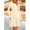 imagePRETTYGARDEN Womens Fall Short Dress Ribbed Knit Crewneck Long Sleeve A Line Flowy Casual Elegant Going Out Winter DressesBeige