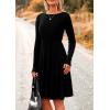 imagePRETTYGARDEN Womens Fall Short Dress Ribbed Knit Crewneck Long Sleeve A Line Flowy Casual Elegant Going Out Winter DressesBlack
