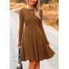 imagePRETTYGARDEN Womens Fall Short Dress Ribbed Knit Crewneck Long Sleeve A Line Flowy Casual Elegant Going Out Winter DressesBrown