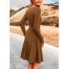 imagePRETTYGARDEN Womens Fall Short Dress Ribbed Knit Crewneck Long Sleeve A Line Flowy Casual Elegant Going Out Winter DressesBrown