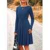 imagePRETTYGARDEN Womens Fall Short Dress Ribbed Knit Crewneck Long Sleeve A Line Flowy Casual Elegant Going Out Winter DressesDark Blue