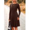 imagePRETTYGARDEN Womens Fall Short Dress Ribbed Knit Crewneck Long Sleeve A Line Flowy Casual Elegant Going Out Winter DressesDark Coffee