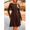 imagePRETTYGARDEN Womens Fall Short Dress Ribbed Knit Crewneck Long Sleeve A Line Flowy Casual Elegant Going Out Winter DressesDark Coffee
