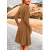 imagePRETTYGARDEN Womens Fall Short Dress Ribbed Knit Crewneck Long Sleeve A Line Flowy Casual Elegant Going Out Winter DressesDark Khaki