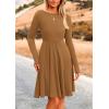 imagePRETTYGARDEN Womens Fall Short Dress Ribbed Knit Crewneck Long Sleeve A Line Flowy Casual Elegant Going Out Winter DressesDark Khaki