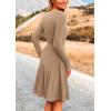 imagePRETTYGARDEN Womens Fall Short Dress Ribbed Knit Crewneck Long Sleeve A Line Flowy Casual Elegant Going Out Winter DressesKhaki