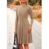 imagePRETTYGARDEN Womens Fall Short Dress Ribbed Knit Crewneck Long Sleeve A Line Flowy Casual Elegant Going Out Winter DressesKhaki