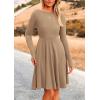 imagePRETTYGARDEN Womens Fall Short Dress Ribbed Knit Crewneck Long Sleeve A Line Flowy Casual Elegant Going Out Winter DressesKhaki