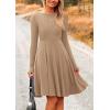 imagePRETTYGARDEN Womens Fall Short Dress Ribbed Knit Crewneck Long Sleeve A Line Flowy Casual Elegant Going Out Winter DressesKhaki