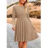 imagePRETTYGARDEN Womens Fall Short Dress Ribbed Knit Crewneck Long Sleeve A Line Flowy Casual Elegant Going Out Winter DressesKhaki