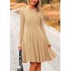 imagePRETTYGARDEN Womens Fall Short Dress Ribbed Knit Crewneck Long Sleeve A Line Flowy Casual Elegant Going Out Winter DressesLight Apricot