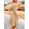 imagePRETTYGARDEN Womens Fall Short Dress Ribbed Knit Crewneck Long Sleeve A Line Flowy Casual Elegant Going Out Winter DressesLight Apricot