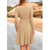 imagePRETTYGARDEN Womens Fall Short Dress Ribbed Knit Crewneck Long Sleeve A Line Flowy Casual Elegant Going Out Winter DressesLight Apricot