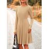 imagePRETTYGARDEN Womens Fall Short Dress Ribbed Knit Crewneck Long Sleeve A Line Flowy Casual Elegant Going Out Winter DressesLight Apricot