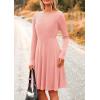 imagePRETTYGARDEN Womens Fall Short Dress Ribbed Knit Crewneck Long Sleeve A Line Flowy Casual Elegant Going Out Winter DressesPink