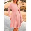 imagePRETTYGARDEN Womens Fall Short Dress Ribbed Knit Crewneck Long Sleeve A Line Flowy Casual Elegant Going Out Winter DressesPink