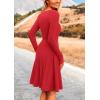 imagePRETTYGARDEN Womens Fall Short Dress Ribbed Knit Crewneck Long Sleeve A Line Flowy Casual Elegant Going Out Winter DressesRed