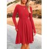 imagePRETTYGARDEN Womens Fall Short Dress Ribbed Knit Crewneck Long Sleeve A Line Flowy Casual Elegant Going Out Winter DressesRed