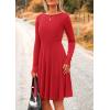 imagePRETTYGARDEN Womens Fall Short Dress Ribbed Knit Crewneck Long Sleeve A Line Flowy Casual Elegant Going Out Winter DressesRed