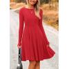 imagePRETTYGARDEN Womens Fall Short Dress Ribbed Knit Crewneck Long Sleeve A Line Flowy Casual Elegant Going Out Winter DressesRed