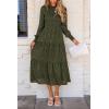 imagePRETTYGARDEN Womens Fall Spring Midi Dress Long Sleeve Floral Smocked Elegant Wedding Guest Long Flowy Dresses with PocketsArmy Green