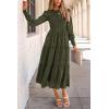 imagePRETTYGARDEN Womens Fall Spring Midi Dress Long Sleeve Floral Smocked Elegant Wedding Guest Long Flowy Dresses with PocketsArmy Green