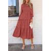 imagePRETTYGARDEN Womens Fall Spring Midi Dress Long Sleeve Floral Smocked Elegant Wedding Guest Long Flowy Dresses with PocketsBean Paste Red