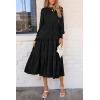 imagePRETTYGARDEN Womens Fall Spring Midi Dress Long Sleeve Floral Smocked Elegant Wedding Guest Long Flowy Dresses with PocketsBlack