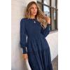 imagePRETTYGARDEN Womens Fall Spring Midi Dress Long Sleeve Floral Smocked Elegant Wedding Guest Long Flowy Dresses with PocketsDark Blue