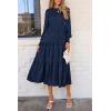 imagePRETTYGARDEN Womens Fall Spring Midi Dress Long Sleeve Floral Smocked Elegant Wedding Guest Long Flowy Dresses with PocketsDark Blue