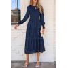 imagePRETTYGARDEN Womens Fall Spring Midi Dress Long Sleeve Floral Smocked Elegant Wedding Guest Long Flowy Dresses with PocketsDark Blue