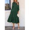 imagePRETTYGARDEN Womens Fall Spring Midi Dress Long Sleeve Floral Smocked Elegant Wedding Guest Long Flowy Dresses with PocketsDark Green