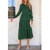 imagePRETTYGARDEN Womens Fall Spring Midi Dress Long Sleeve Floral Smocked Elegant Wedding Guest Long Flowy Dresses with PocketsDark Green