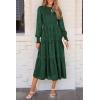 imagePRETTYGARDEN Womens Fall Spring Midi Dress Long Sleeve Floral Smocked Elegant Wedding Guest Long Flowy Dresses with PocketsDark Green