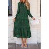 imagePRETTYGARDEN Womens Fall Spring Midi Dress Long Sleeve Floral Smocked Elegant Wedding Guest Long Flowy Dresses with PocketsDark Green
