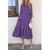 imagePRETTYGARDEN Womens Fall Spring Midi Dress Long Sleeve Floral Smocked Elegant Wedding Guest Long Flowy Dresses with PocketsDark Purple