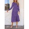 imagePRETTYGARDEN Womens Fall Spring Midi Dress Long Sleeve Floral Smocked Elegant Wedding Guest Long Flowy Dresses with PocketsDark Purple